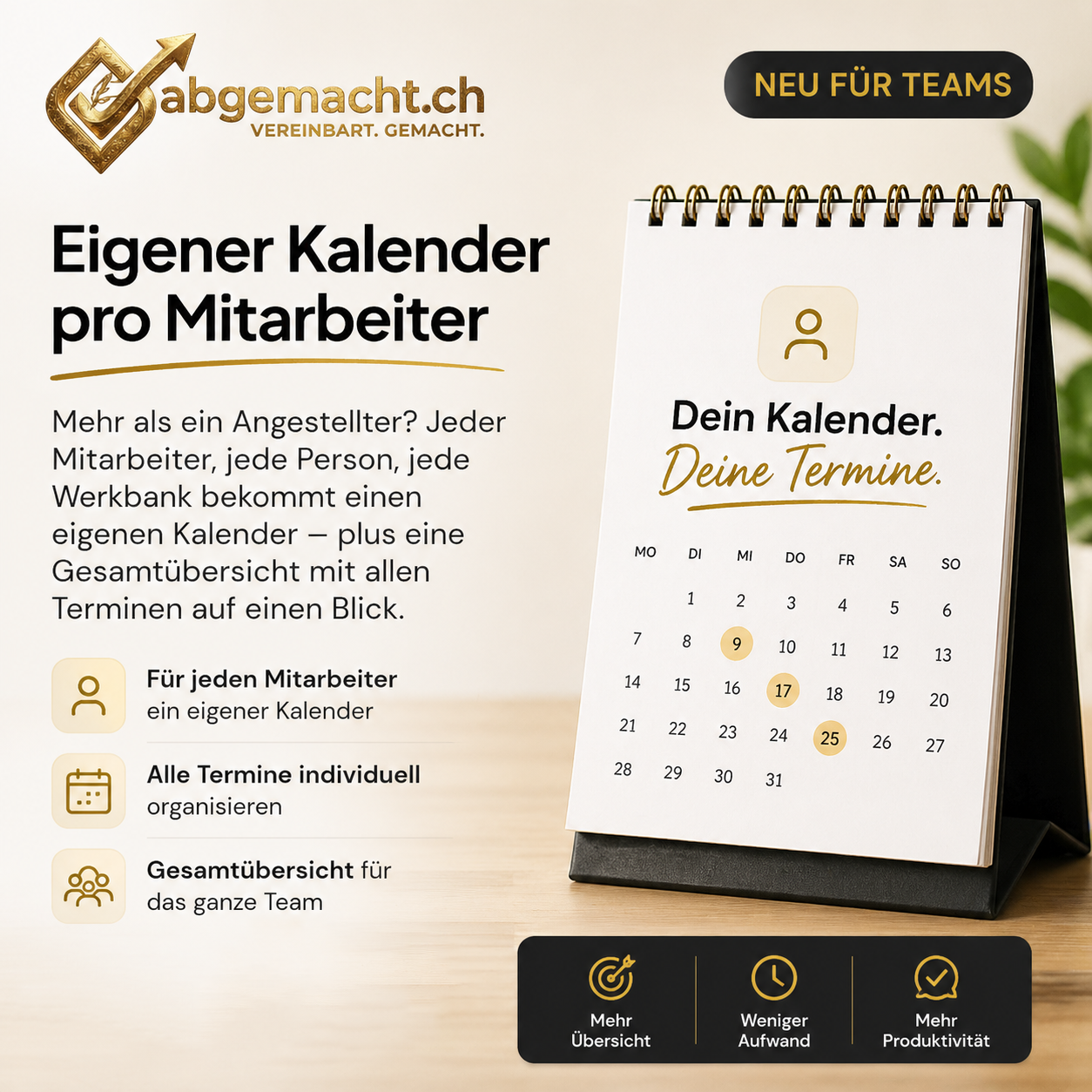 Eigener Kalender pro Mitarbeiter — jeder Mitarbeiter, jede Werkbank bekommt einen eigenen Kalender mit Gesamtübersicht