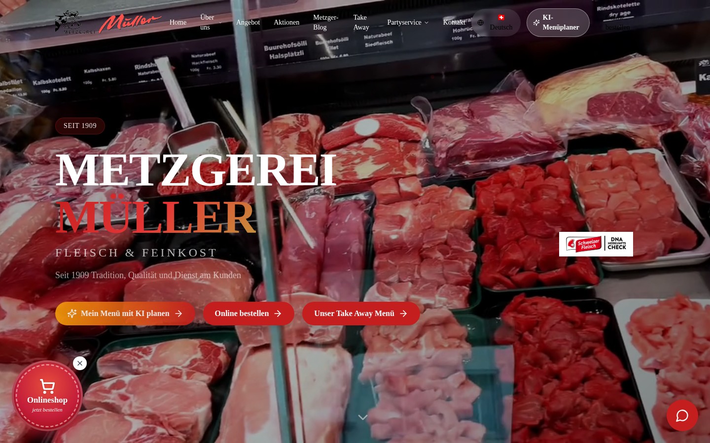 Metzgerei Müller — Digitale Gesamtlösung mit Onlineshop, KI-Menüplaner und Take-Away von Abgemacht
